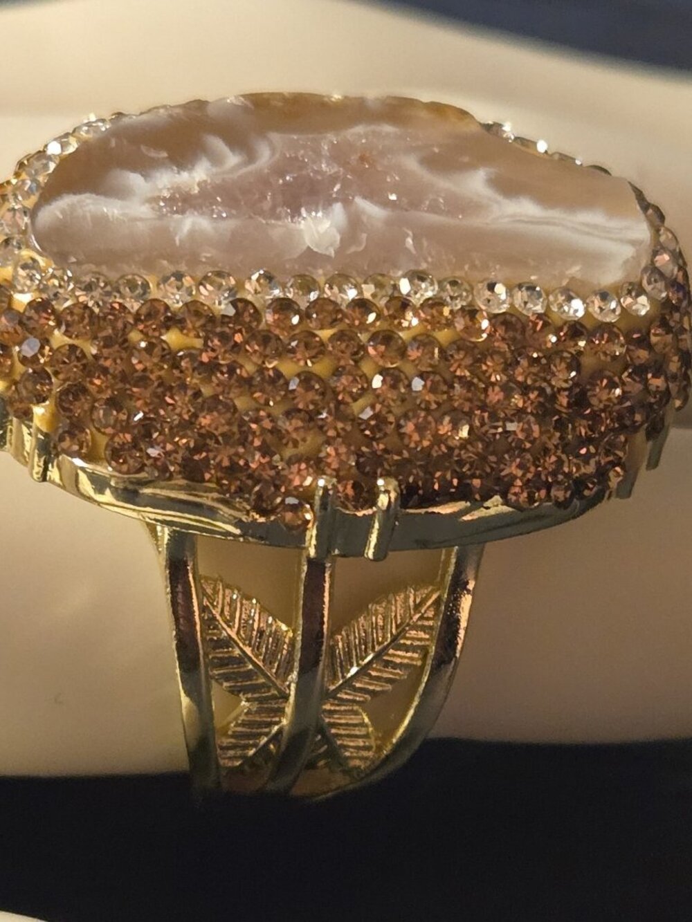 Stunning Brutalist Natural Agate Geode Stone Open Ring
